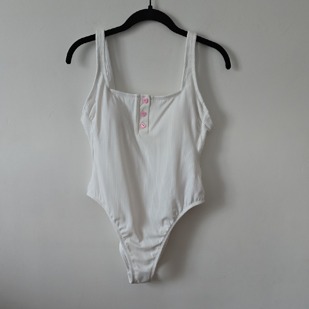 Stoney Clover Lane For Target White Ribbed One Piece Swimsuit Medium (8-10)